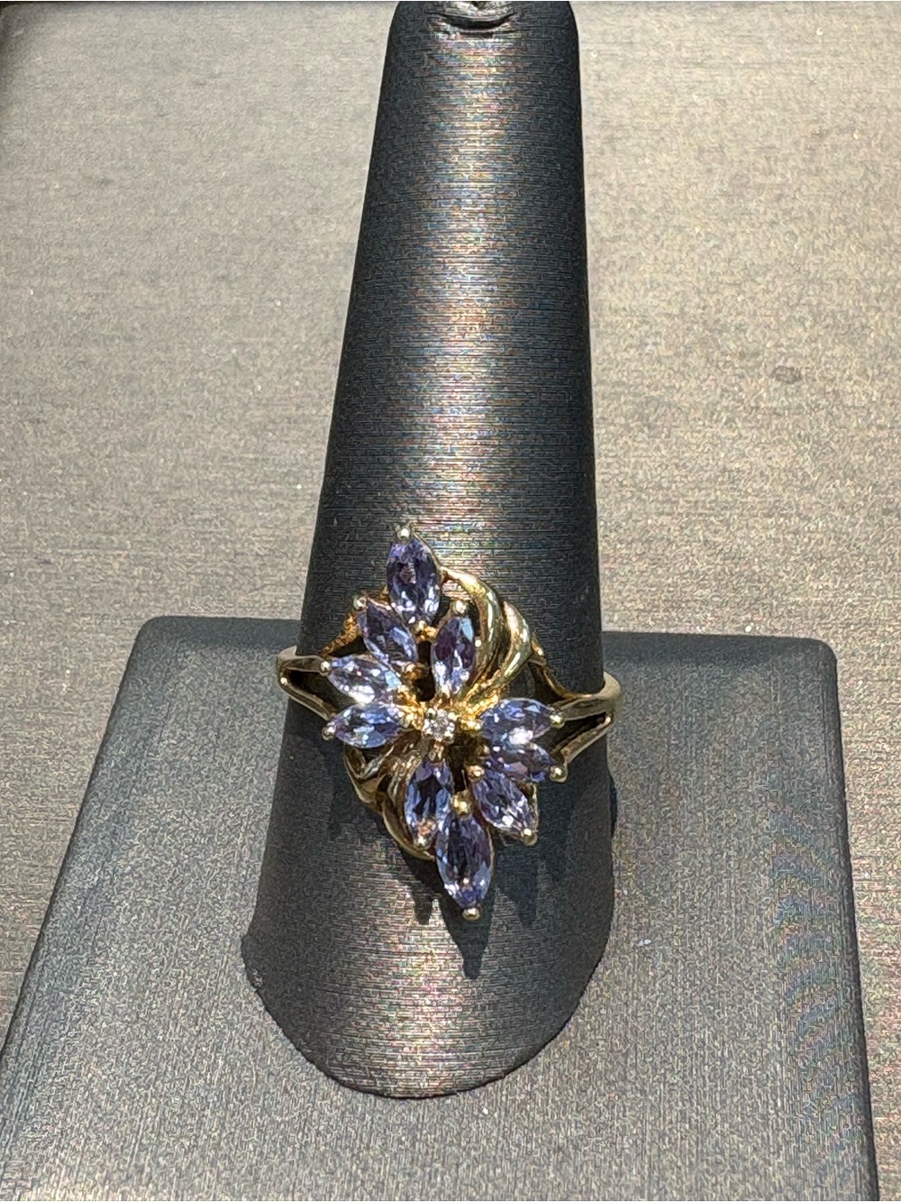 14k tanzanite Gold ring with marquis and diamond ring size 10